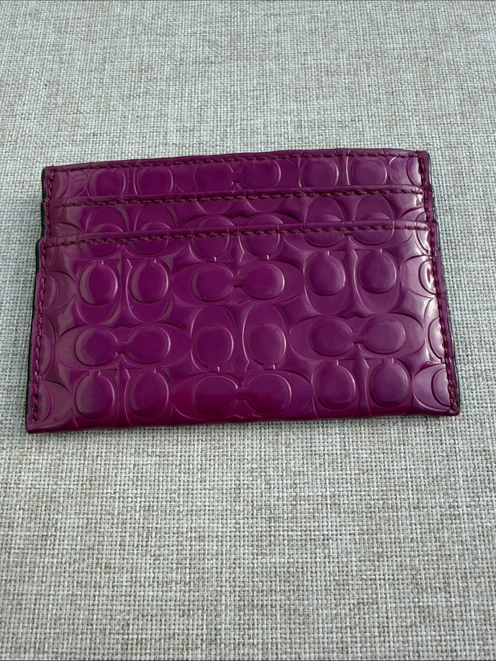 Coach Embossed Patent Leather Card Case - Deep Berry
